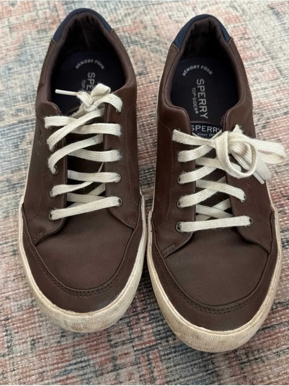 Sperry Men's Brown Leather Lace-Up Sneakers with White Laces